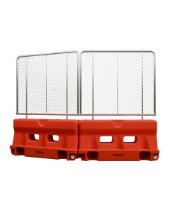 Water Filled Barrier Yodock 2001MB Plastic Barricade Orange with Chain Link Fence Topper 2
