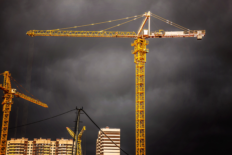 rainstorm at construction site