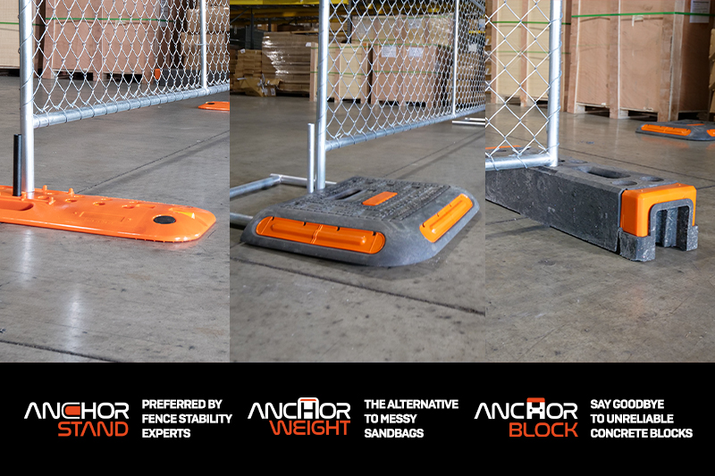 Anchor Bases are an alternative to sandbags to stabilize temporary fences