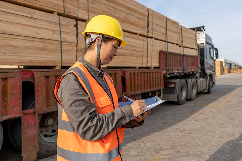 Construction worker receiving supplies