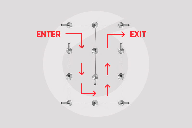 Crowd control stanchion layout U-shape for event crowd management