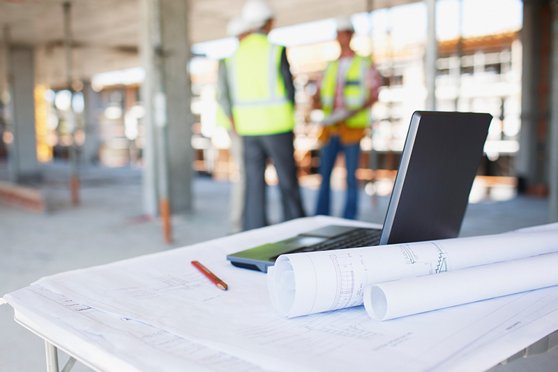 construction plans on a table